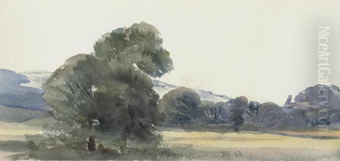 Trees At The Edge Of A Cornfield Oil Painting by Peter de Wint