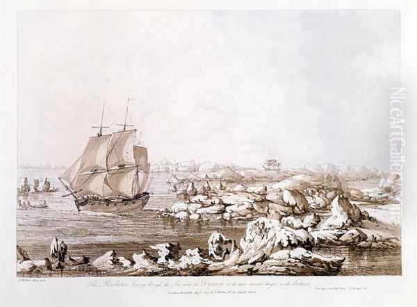The Resolution Beating Through the Ice with the Discovery in the most Imminent Danger in the Distance, from Views in the South Seas, pub. 1792 Oil Painting by John Webber