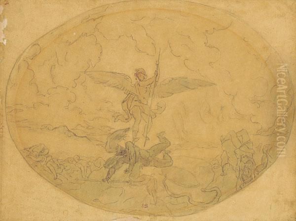 Studie Fur Das Fresko In Der 
Kirche Saint Sulpice In Paris: Der Heilige Michael Einen Damon Besiegend Oil Painting by Eugene Delacroix