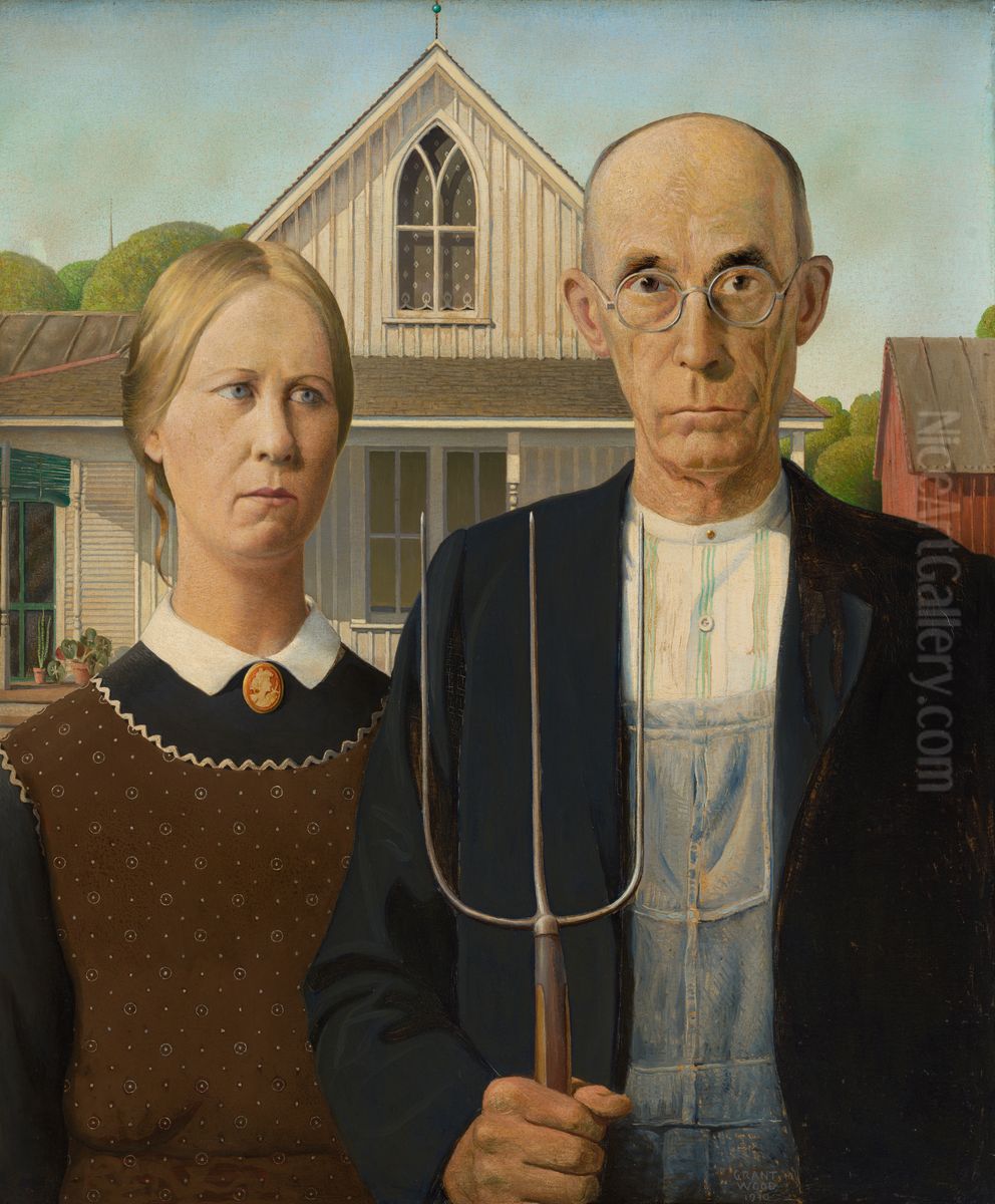 American Gothic Oil Painting by Grant Wood