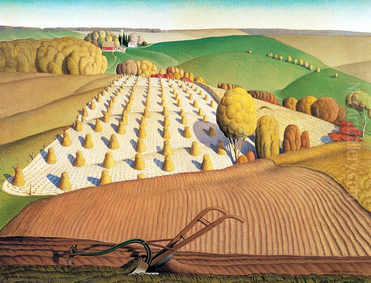 Fall Plowing Oil Painting by Grant Wood