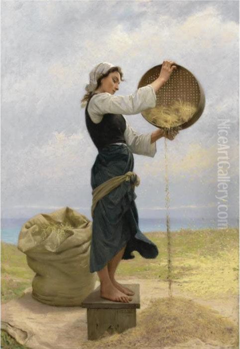 Woman Sifting Oil Painting by Francois Alfred Delobbe