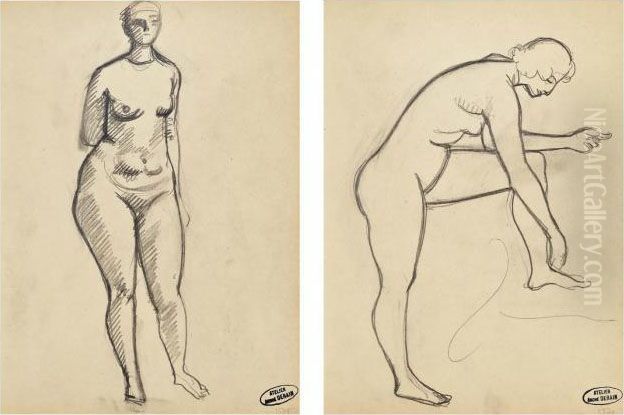 Femme Nue Debout A Droite And Femme Nue Debout Oil Painting by Andre Derain