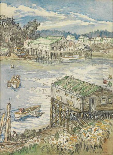 Harbor Scene Oil Painting by Frederick K. Detwiller