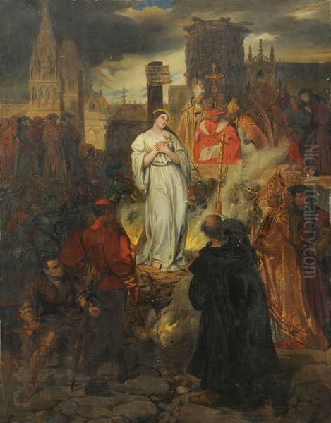Etude Pour La Mort De Jeanne D' Arc Oil Painting by Eugene Francois Marie Joseph Deveria