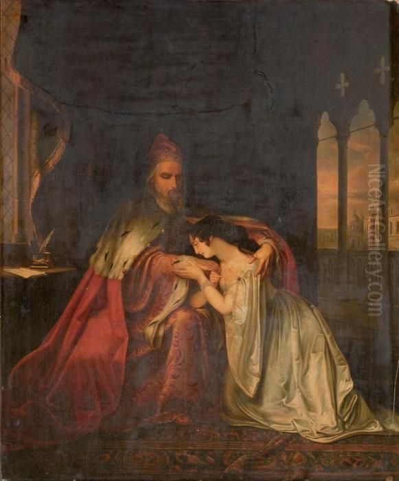 Le Doge Oil Painting by Eugene Francois Marie Joseph Deveria