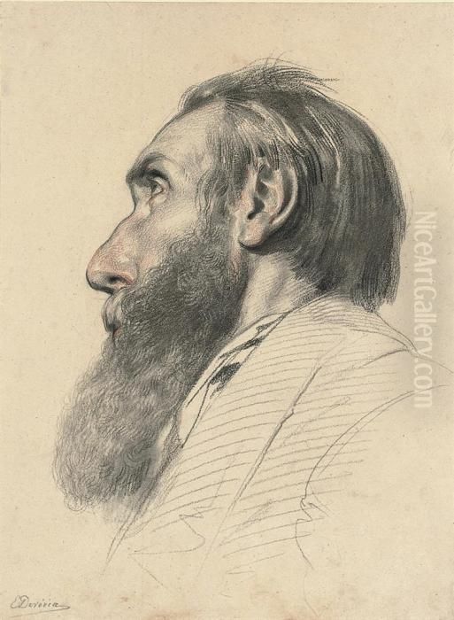 Head Of A Bearded Man Oil Painting by Eugene Francois Marie Joseph Deveria