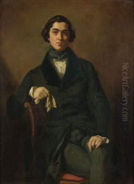 Portrait De Monsieur De T... Oil Painting by Eugene Francois Marie Joseph Deveria