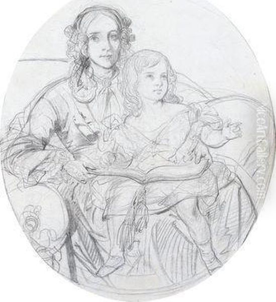 Eine Mutter Mit Kind Oil Painting by Eugene Francois Marie Joseph Deveria