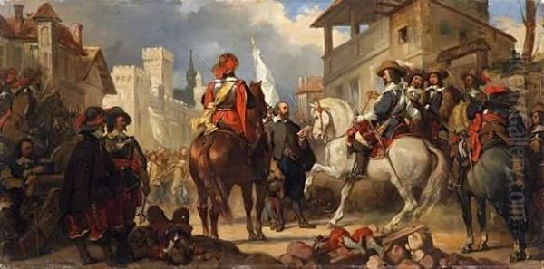 La Chevauchee D'austrasie Oil Painting by Eugene Francois Marie Joseph Deveria