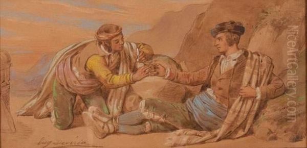 Le Bon Samaritain Oil Painting by Eugene Francois Marie Joseph Deveria