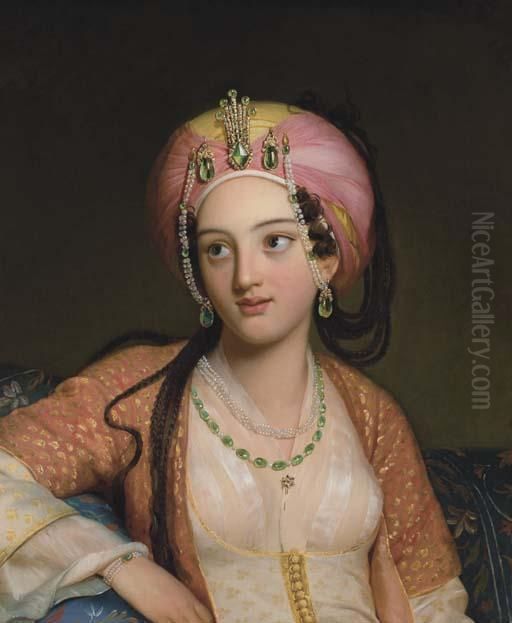 Roxane In Jean-baptiste Racine's Bajazet Oil Painting by Eugene Francois Marie Joseph Deveria