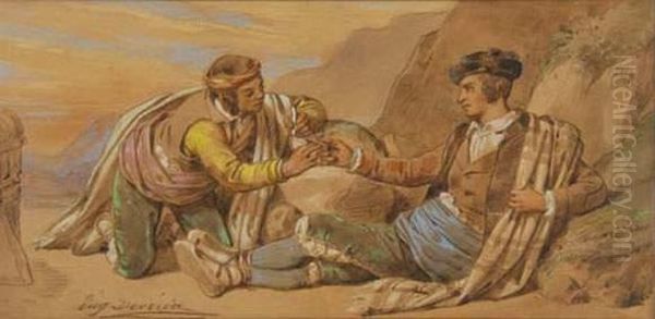 Les Contrebandiers Oil Painting by Eugene Francois Marie Joseph Deveria