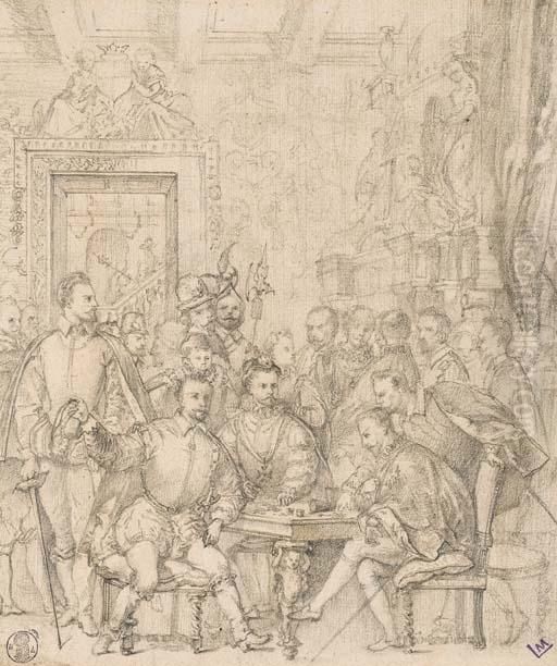 Les Quatre Henri Oil Painting by Eugene Francois Marie Joseph Deveria