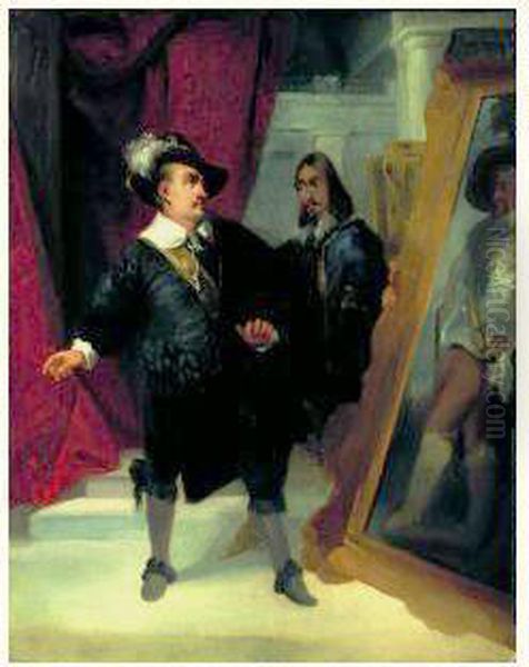 40,5 X 32 Cm Oil Painting by Eugene Francois Marie Joseph Deveria