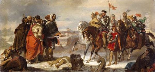 A Metzi Gyozelem 1553 -ban Oil Painting by Eugene Francois Marie Joseph Deveria