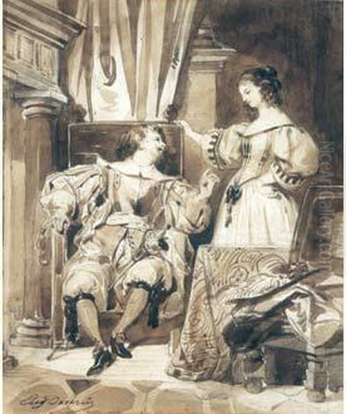 Scene Troubadour Oil Painting by Eugene Francois Marie Joseph Deveria