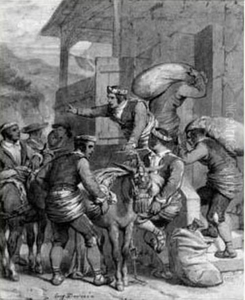 La Rentree De La Recolte Oil Painting by Eugene Francois Marie Joseph Deveria