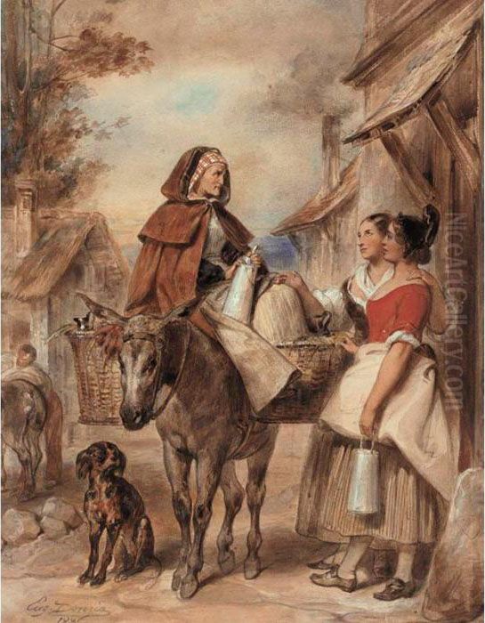 The Milk Seller Oil Painting by Eugene Francois Marie Joseph Deveria