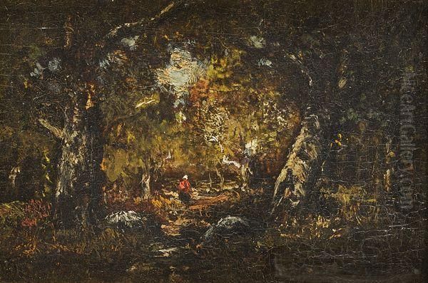 Promeneuse Dans Un Sous-bois Oil Painting by Narcisse-Virgile D Az De La Pena