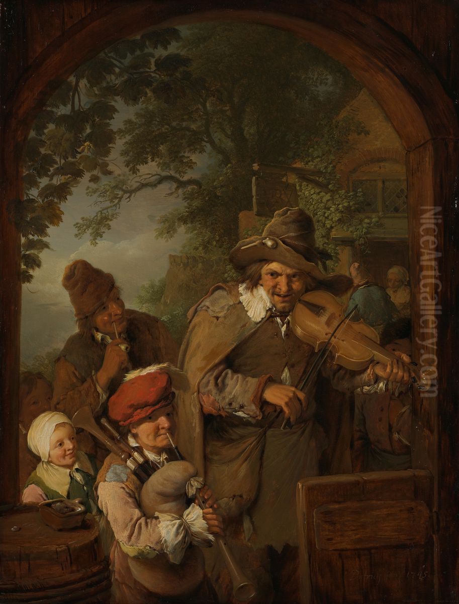 The Wandering Musicians Oil Painting by Christian Wilhelm Ernst Dietrich