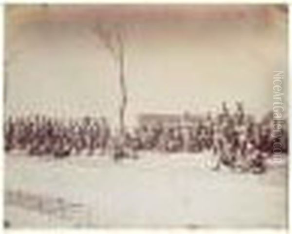 Les Soldats Allemands Aux Abords De Paris, Automne 1870 Oil Painting by Andre A. Disderi