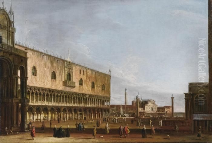 Venice, A View Of The Piazzetta 
From Piazza San Marco, With San Giorgio Maggiore In The Distance And The
 Palazzo Ducale To The Left Oil Painting by Apollonio Domenichini