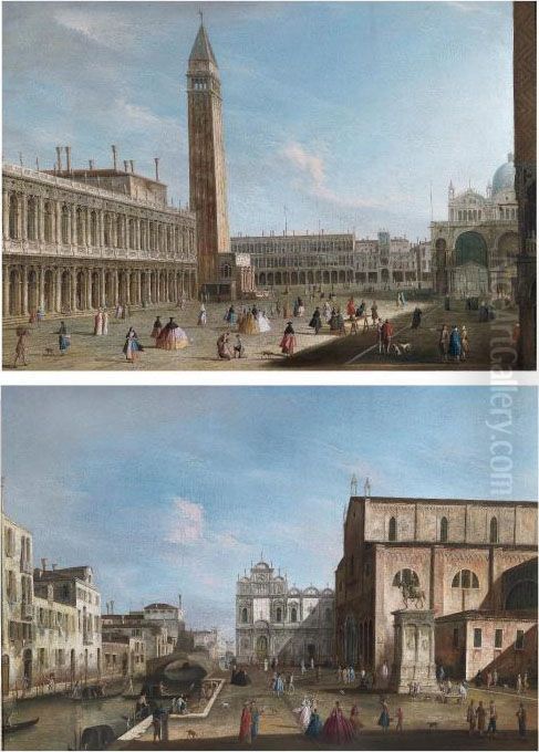 Venice, View Of The Piazzetta 
Looking North; Venice, View Of The Campo Santi Giovanni E Paolo With The
 West End Of The Church And The Scuola Di San Marco Oil Painting by Apollonio Domenichini