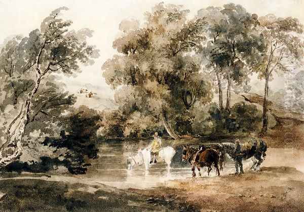 Horses Drinking At A Pool Oil Painting by Peter de Wint