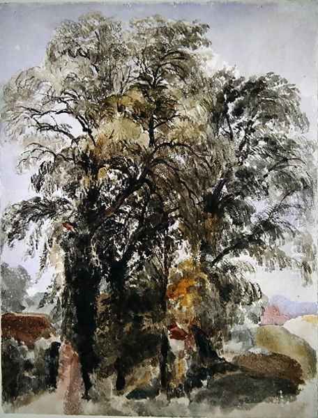 Trees with Farm Buildings in the Distance Oil Painting by Peter de Wint