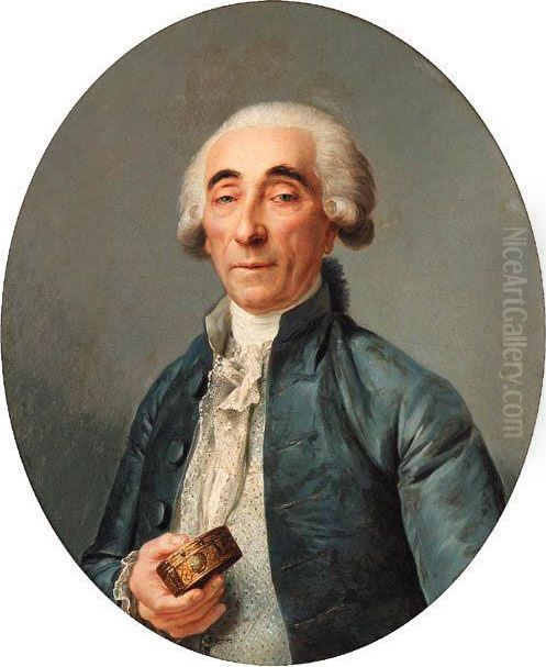 Portrait Of Jean-franois 
Lagrenee, Bust-length, Wearing A Grey Coatand A Cravat, Holding A Snuff 
Box Oil Painting by Joseph Siffrein Duplessis