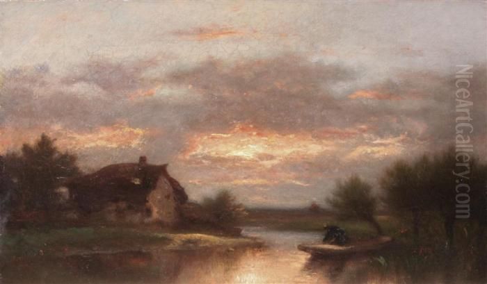 Chaumiere Pres D'un Lac Oil Painting by Jules Dupre
