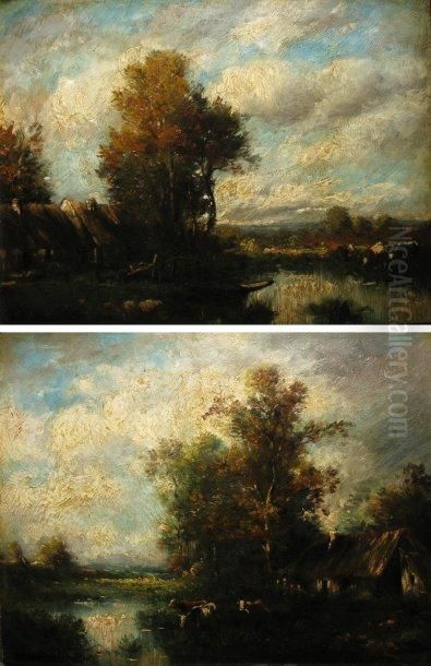 Vaches A La Mare Deux Oil Painting by Jules Dupre