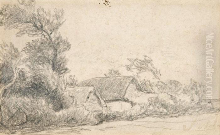 Paysage Avec Deux Maisons Oil Painting by Jules Dupre