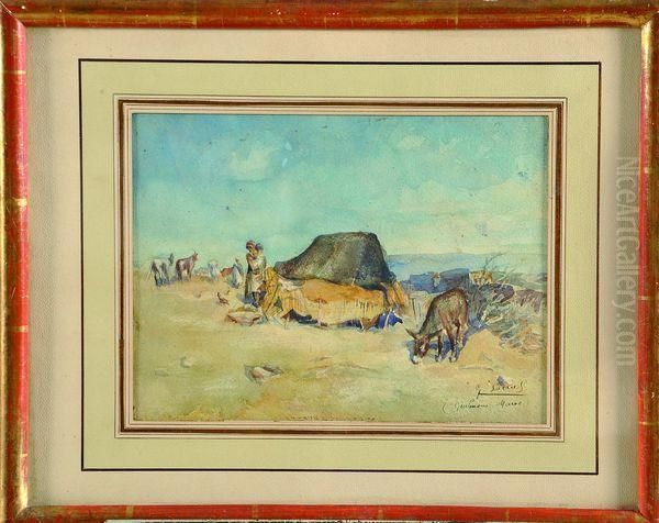 nomades Dans Le Desert Oil Painting by Gaston Jules L. Durel