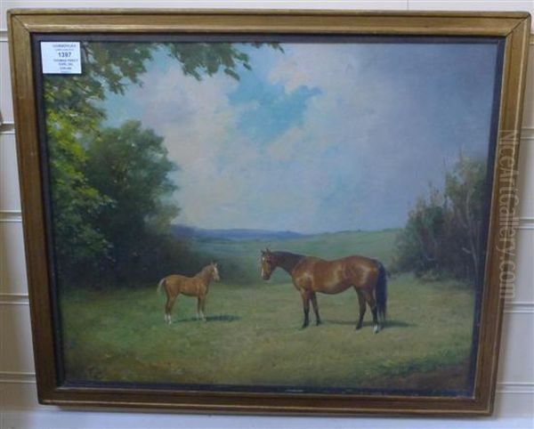 Horses In A Landscape Oil Painting by Percy Earl
