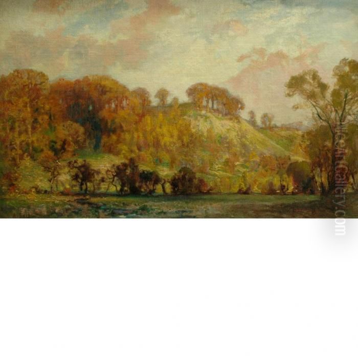 An Autumn Landscape Oil Painting by Sir Alfred East