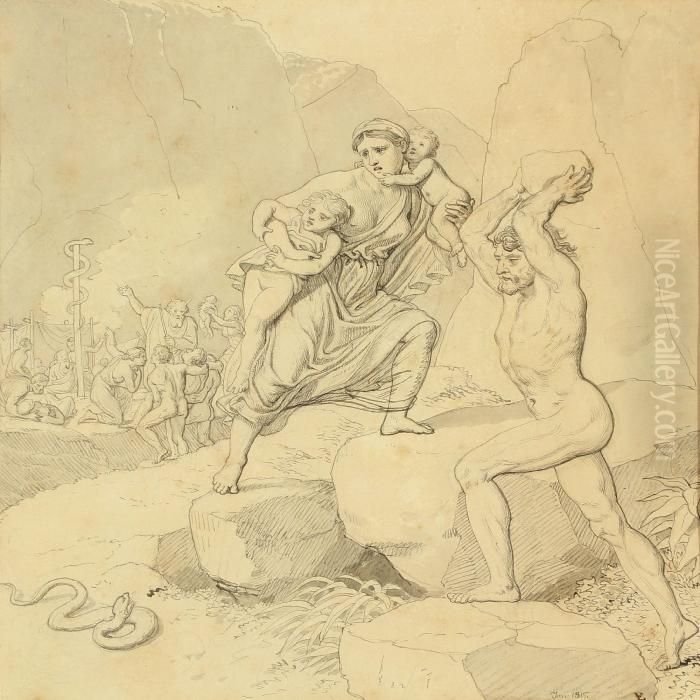 When Israels Children Spoke 
Against God And Moses The Lord Sent Burning Snakes Against The People Oil Painting by Christoffer Wilhelm Eckersberg