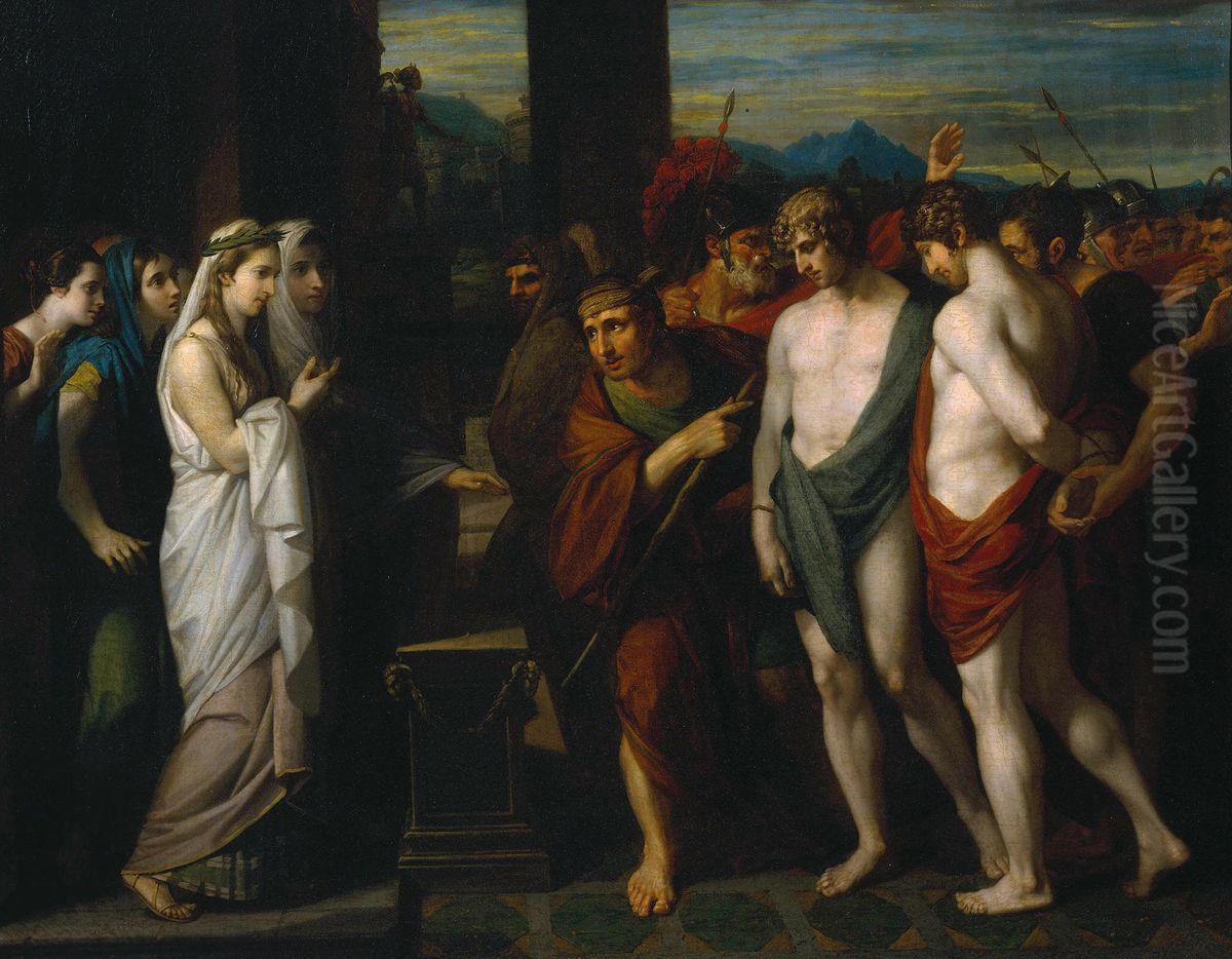 Pylades and Orestes Brought as Victims before Iphigenia Oil Painting by Benjamin West