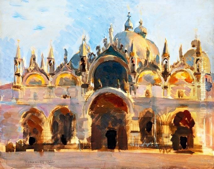 A Velencei San Marco Templom Oil Painting by Valer Ferenczy