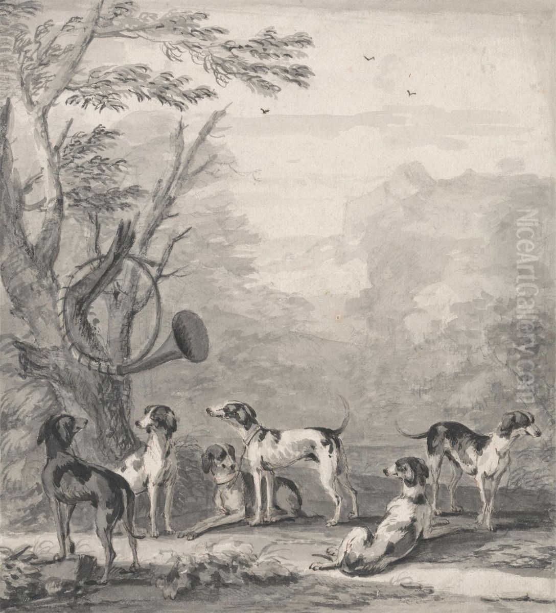 Hounds in a Landscape Oil Painting by John Wootton