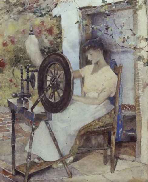 Spinning Wool Oil Painting by David Woodlock