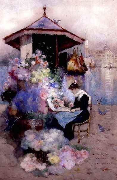 Flower Seller on the Riva, Venice Oil Painting by David Woodlock