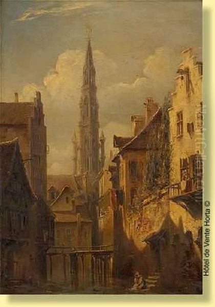 Lavandiere En Bord De Senne Oil Painting by Eugene Napoleon Flandin