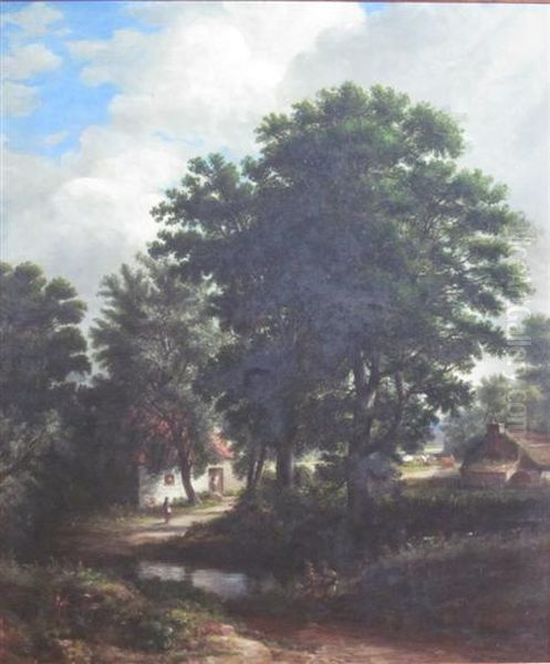 Cottages In The Woods Oil Painting by John Fleming