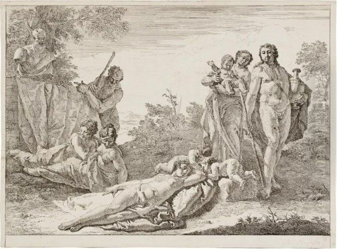 Nove Figure Presso Un Erma Di Pan Oil Painting by Francesco Fontebasso