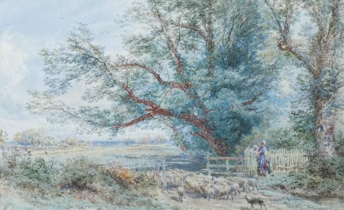 Watching The Flock Pass By Oil Painting by Myles Birket Foster