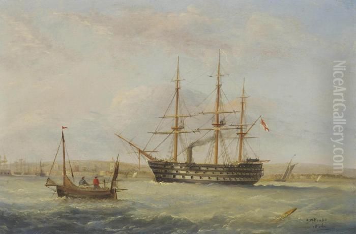 H.m.s. 
Duke Of Wellington 
 Off The Entrance To Portsmouth Harbour Oil Painting by Arthur Wellington Fowles