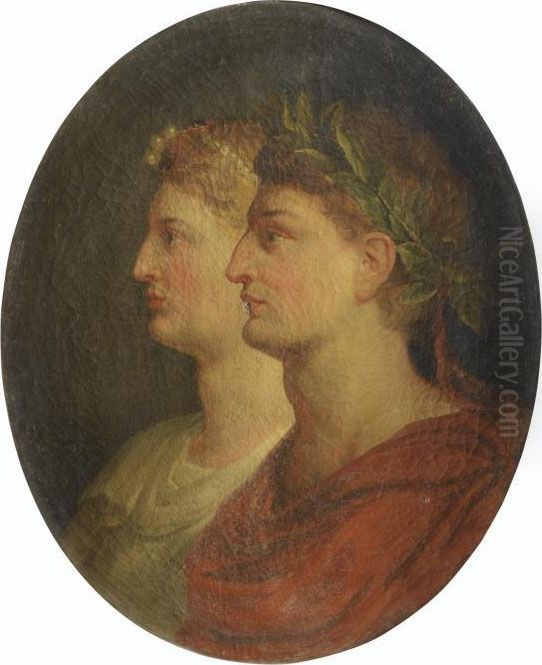 Portrait D'un Empereur Romain Et
 De Son Epouse 
 Studio Of Jean-honore Fragonard ; Portrait Of A Roman Emperor And His 
Wife ; Bears An Inscription Lower Left ; Oil On Original Canvas And 
Stretcher, Oval Oil Painting by Jean-Honore Fragonard