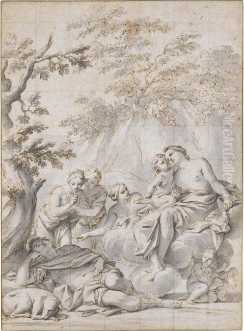 Venus Observing The Sleeping Adonis With Nymphs And Putti Oil Painting by Marcantonio Franceschini)